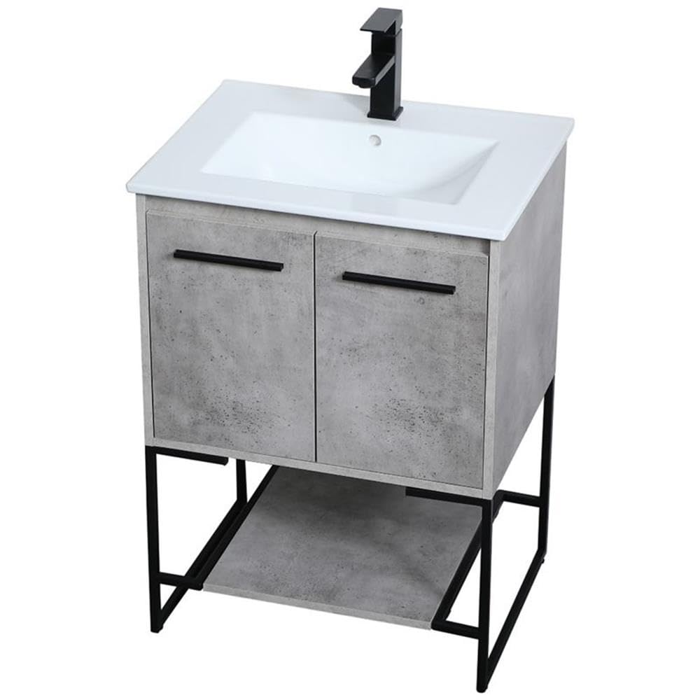 Elegant Decor Gerard 24' Single Porcelain Top Bathroom Vanity In Concrete Gray