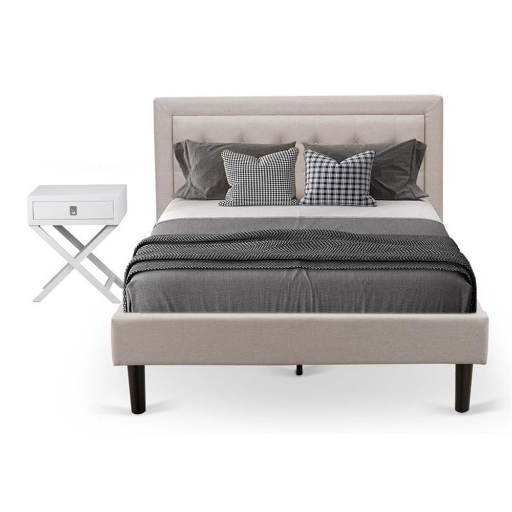 FN08F-1HAE0 2-Pc Fannin Wooden Set for Bedroom with 1 Upholstered Bed and a Small Nightstand - Reliable and Durable Manufacturing - Mist Beige Linen Fabric