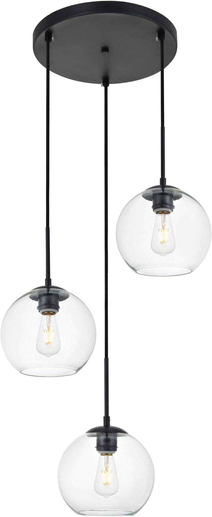Elegant Lighting Living District Baxter 3-Light Metal Pendant In Black & Clear Finish