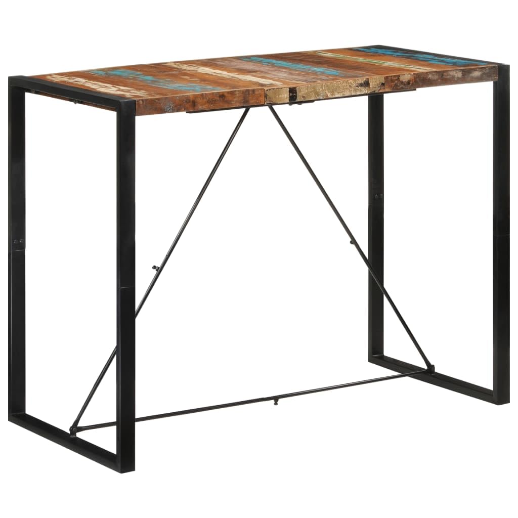 Vidaxl Solid Wood Reclaimed Bar Table - Industrial Style Black Iron Frame Bistro Table For Dining Room, Kitchen, Pub