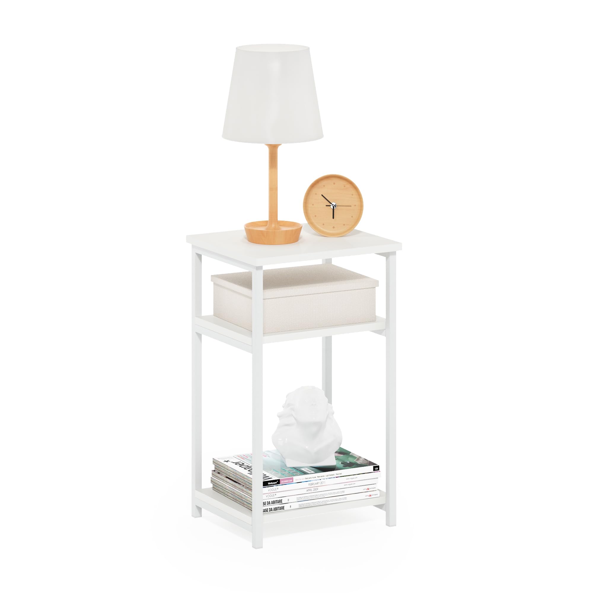 Furinno Just 3-Tier Industrial Metal Frame End Table with Storage Shelves, 1-Pack, White/White