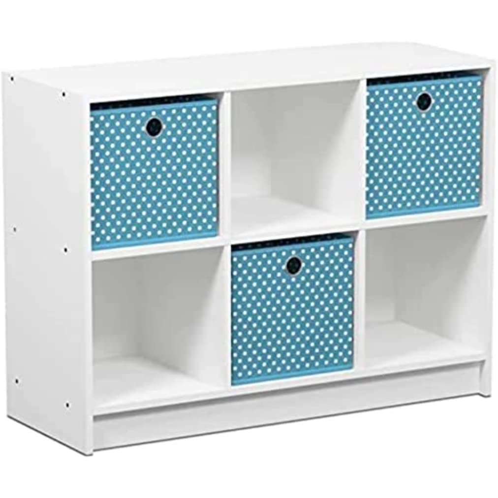 Furinno Basic 3x2 Bookcase Storage w/Bins, White/Light Blue, 99940WH/LBL