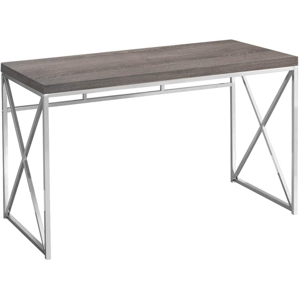 Computer Desk, Home Office, Laptop, Work, Metal, Laminate, Brown, Chrome, Contemporary, Modern