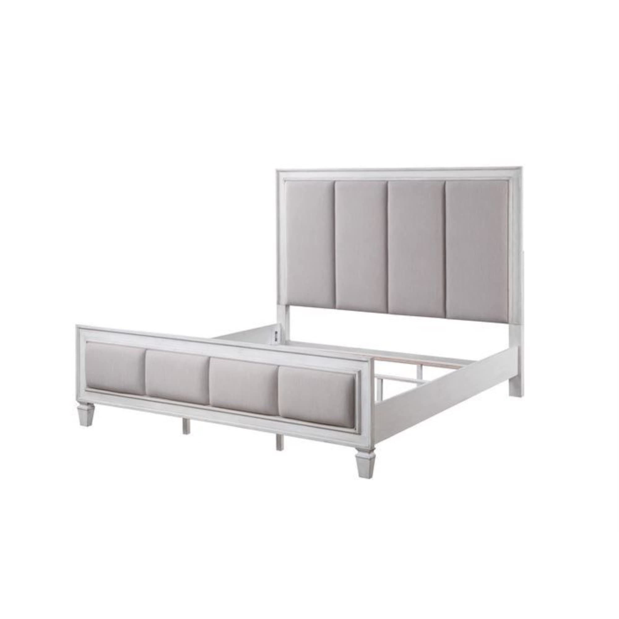 ACME Katia Queen Bed , Gray Linen & White Finish