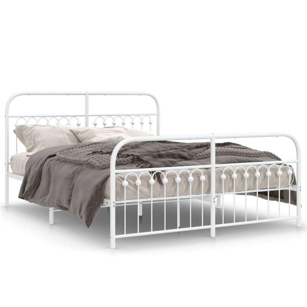 vidaXL Metal Bed Frame without Mattress with Footboard White 59.1x78.7"