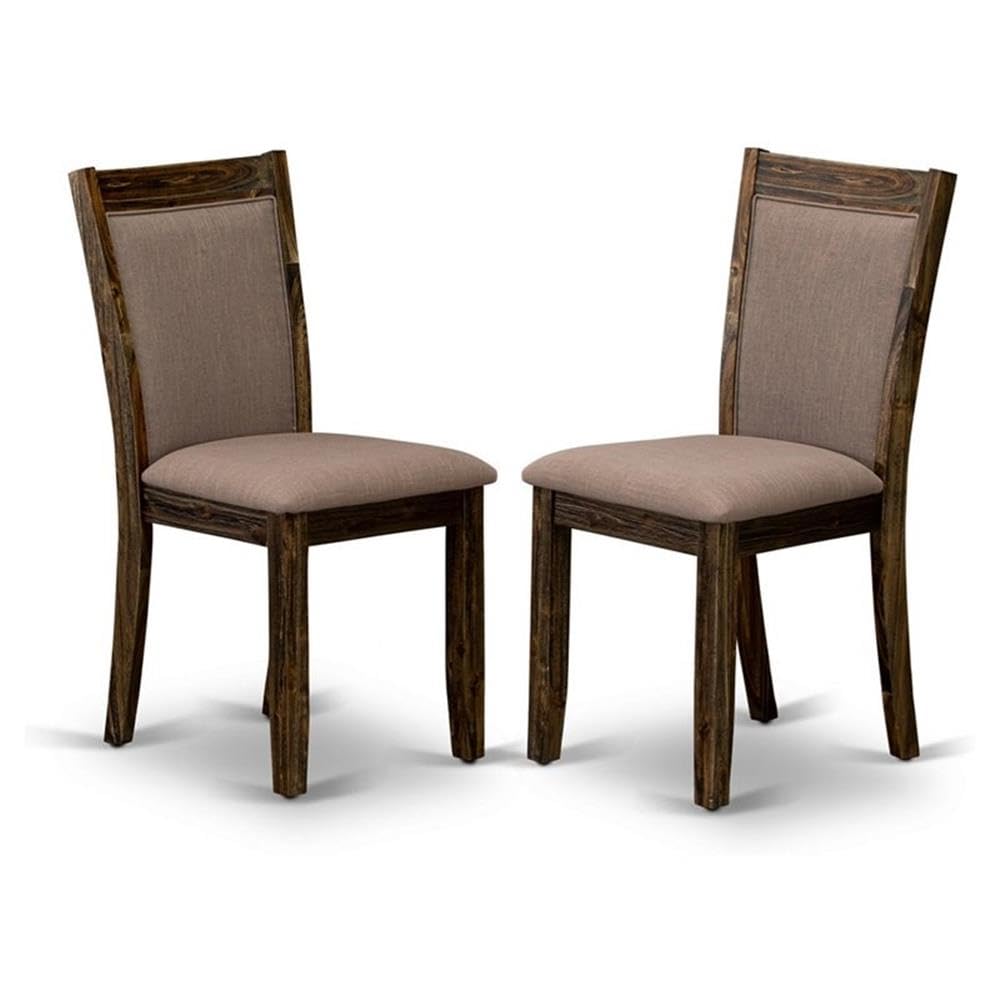 MZC7T48 Modern Dining Chairs - Coffee Linen Fabric Seat and High Chair Back - Distressed Jacobean Finish (SET OF 2)