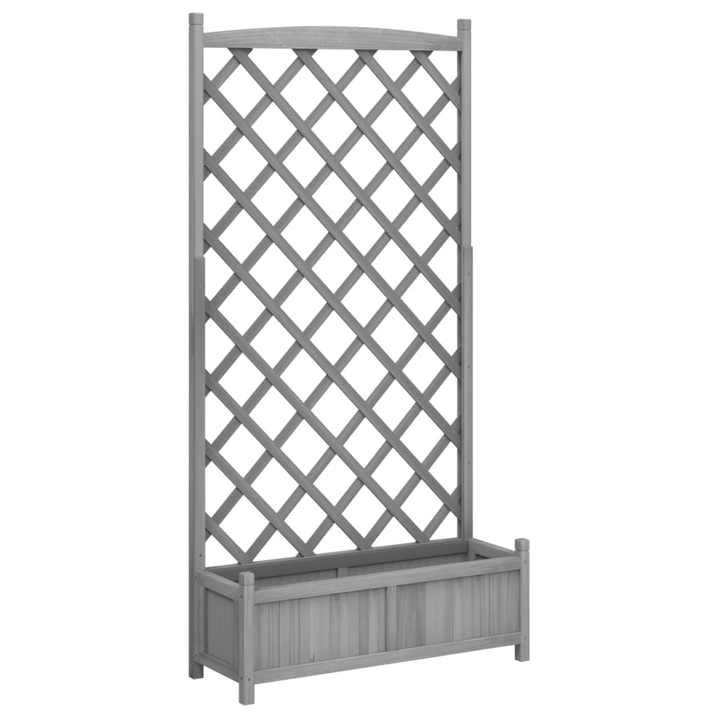 vidaXL Planter with Trellis Gray Solid Wood Fir
