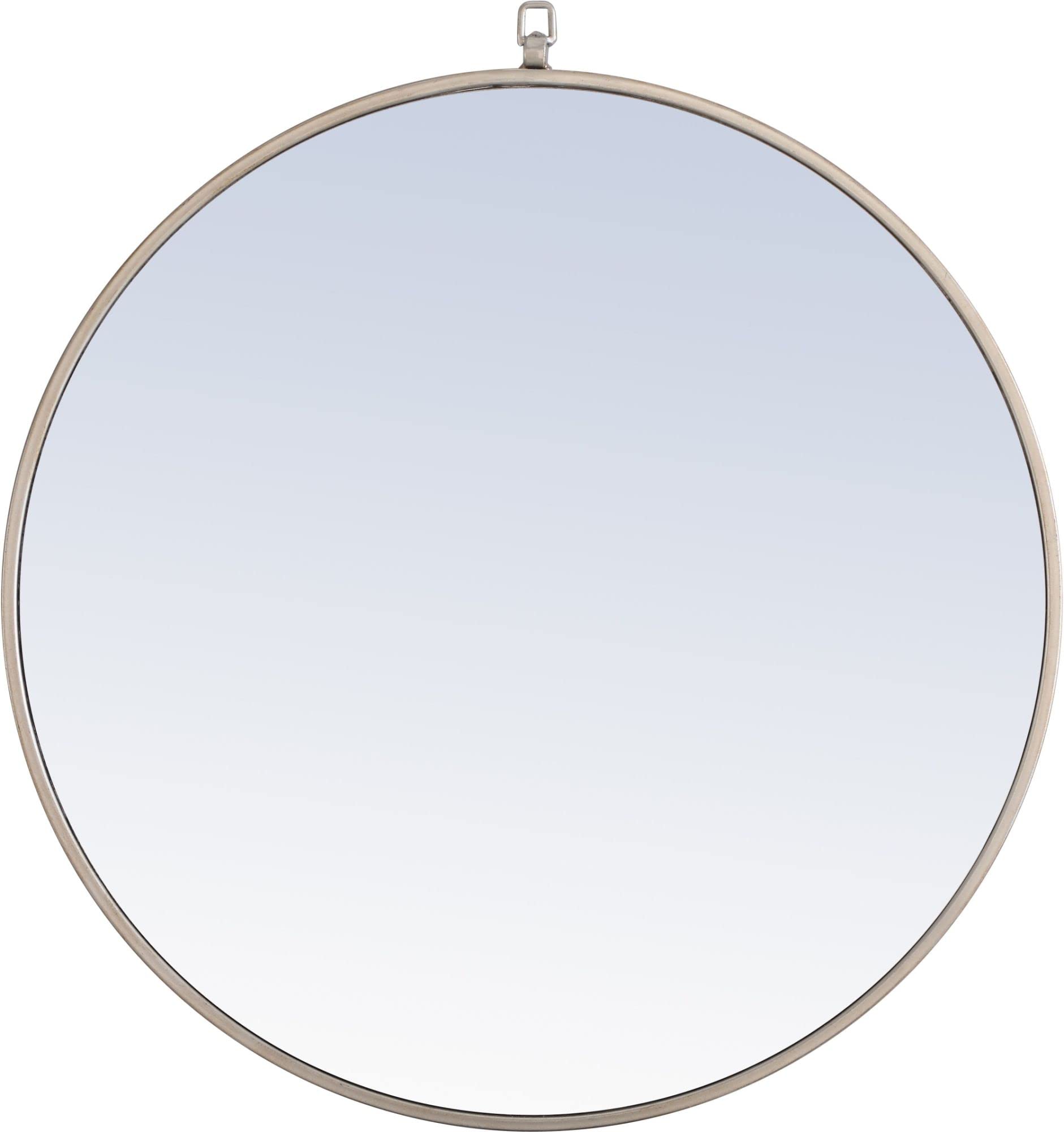 Metal frame Round Mirror with decorative hook 28 inch Silver finish