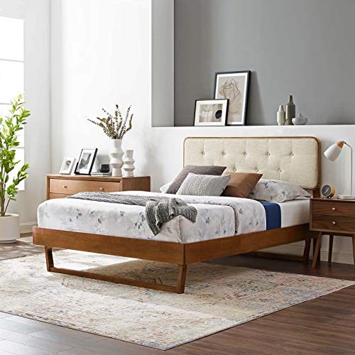 Casafoyer MOD-6644-WAL-BEI Bridgette King Wood Platform Bed with Angular Frame, Walnut Beige