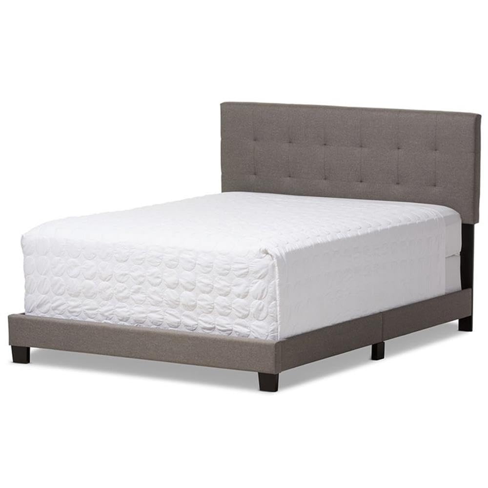 Baxton Studio Brookfield Modern and Contemporary Grey Fabric Upholstered Grid-tufting Queen Size Bed
