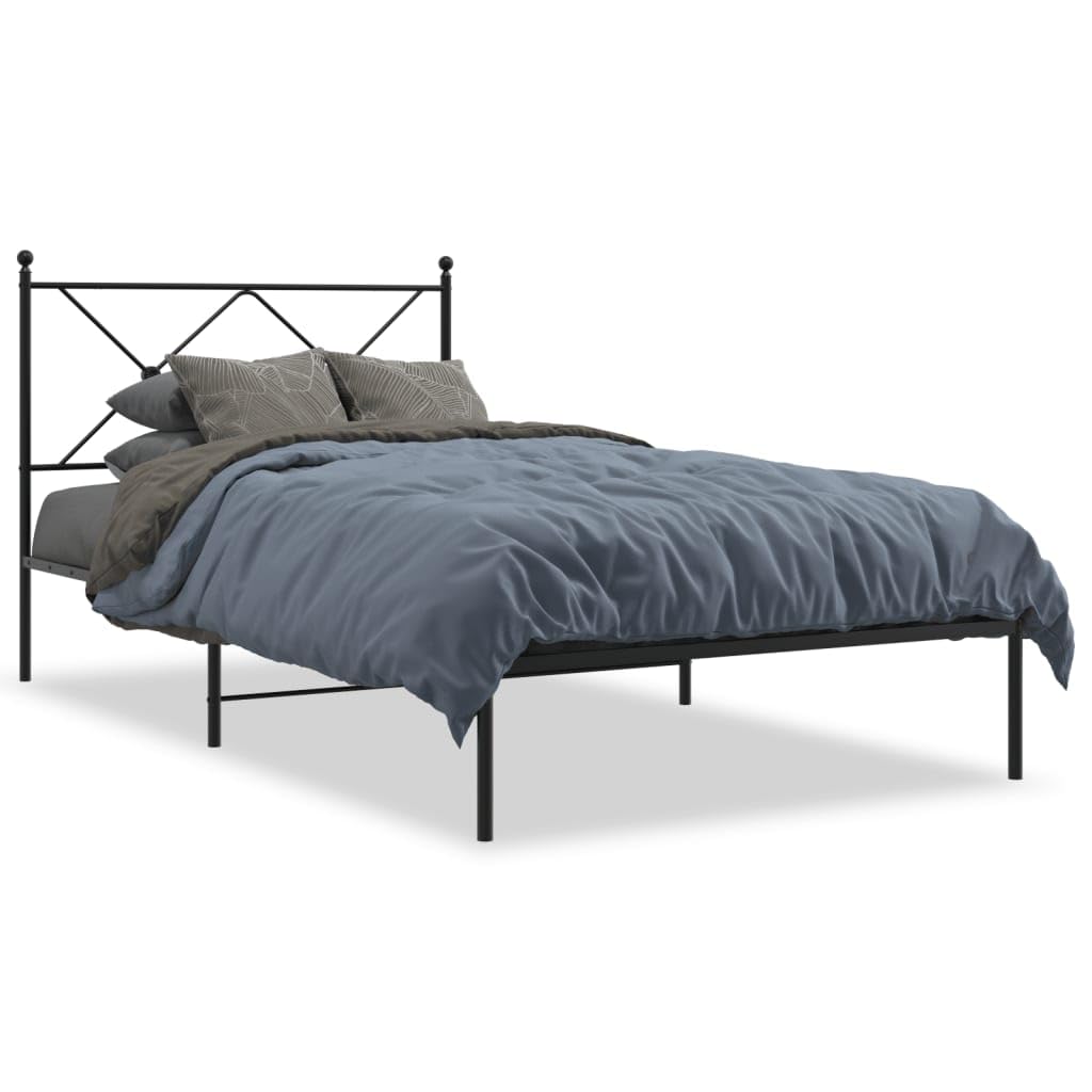 vidaXL Metal Bed Frame with Headboard Black 39.4x78.7"
