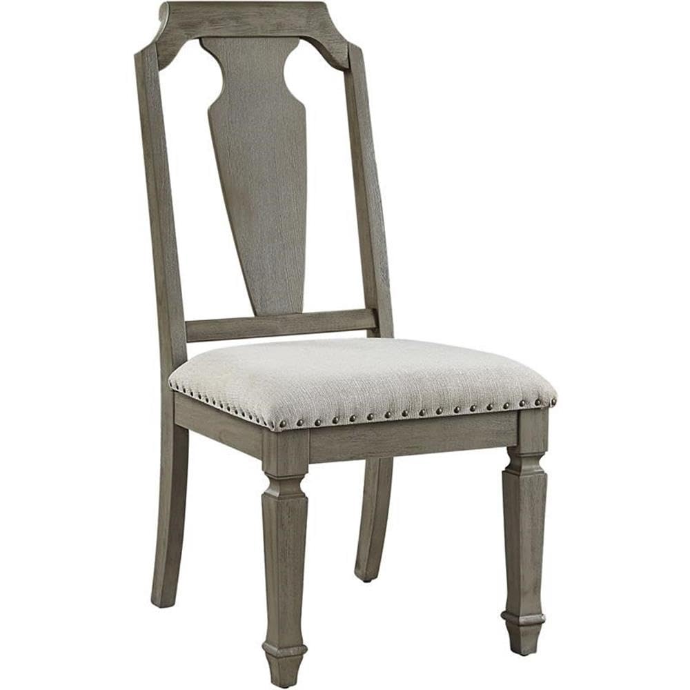 73262 - Side Chair (Set-2), Beige Linen & Weathered Oak Finish - Zumala