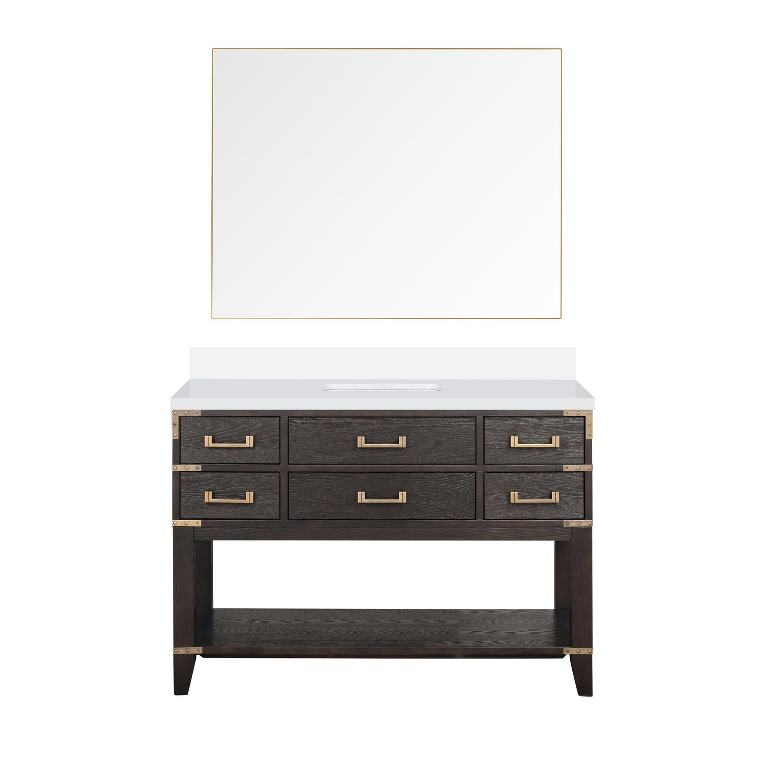 Norwalk 48 in W x 22 in D Brown Oak Single Bath Vanity, White Quartz Top, and 46 in Mirror