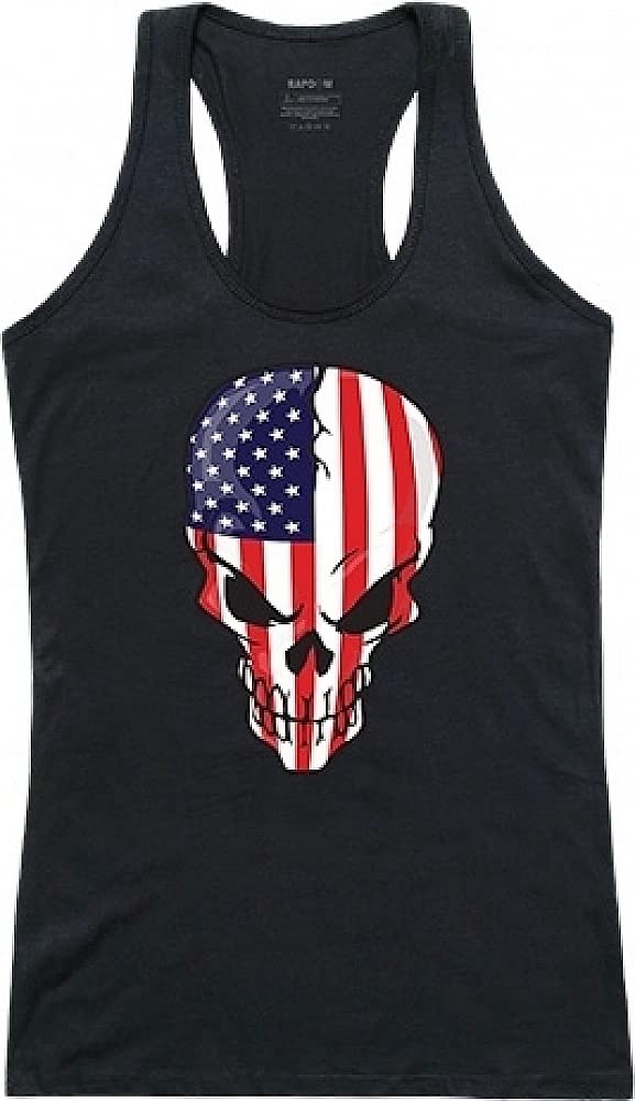 Womens Graphic Tank, Skull Flag, Black, S