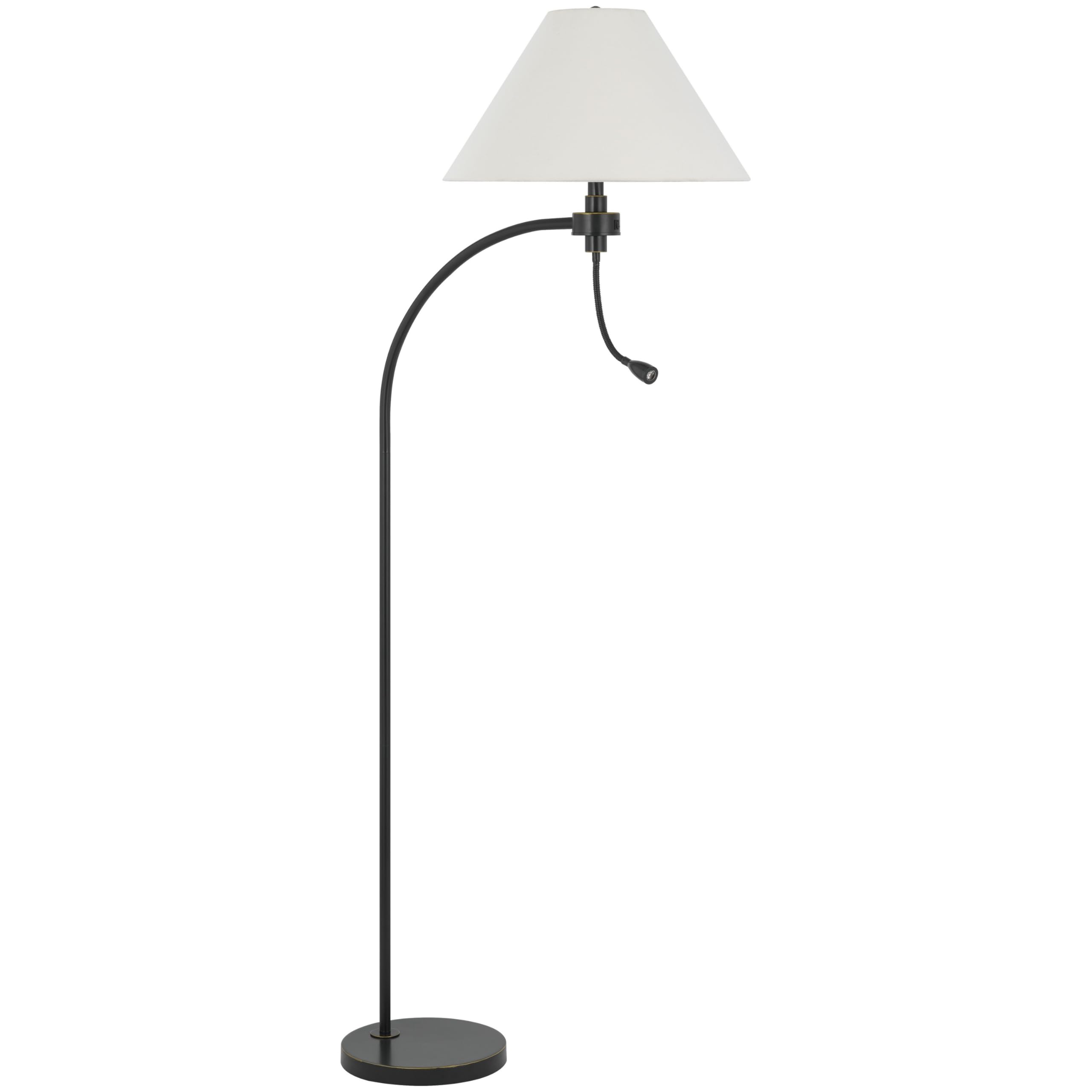 Ashy 68 Inch Floor Lamp, Gooseneck LED, White Shade, Brass Arc Pole