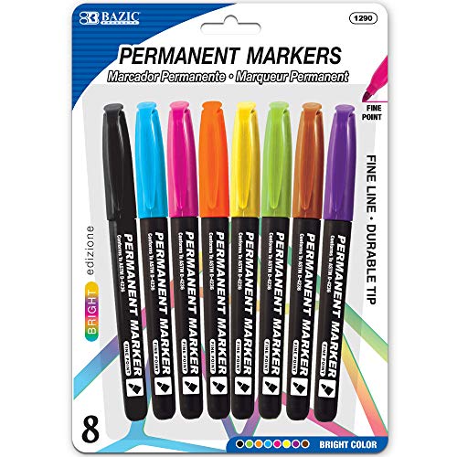 Bazic Permanent Marker Fine Tip Assorted Color Markers, Coloring Doodling On Plastic Wood Metal Glass Stone, For School Office A