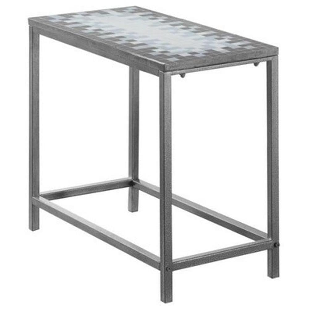Accent Table, Side, End, Nightstand, Lamp, Living Room, Bedroom, Metal, Tile, Blue, Grey, Transitional