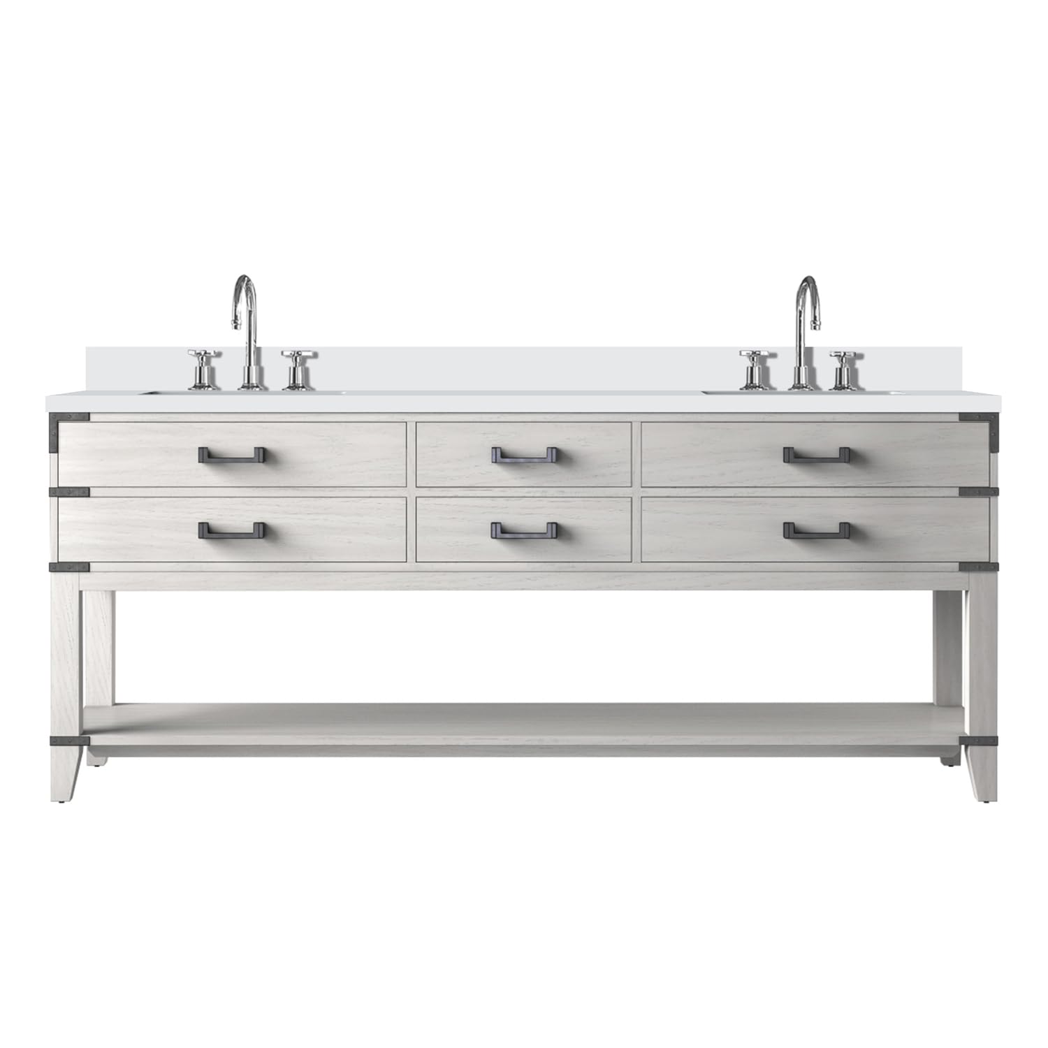 Norwalk 80 in W x 22 in D White Oak Double Bath Vanity, Cultured Marble Top, and Faucet Set