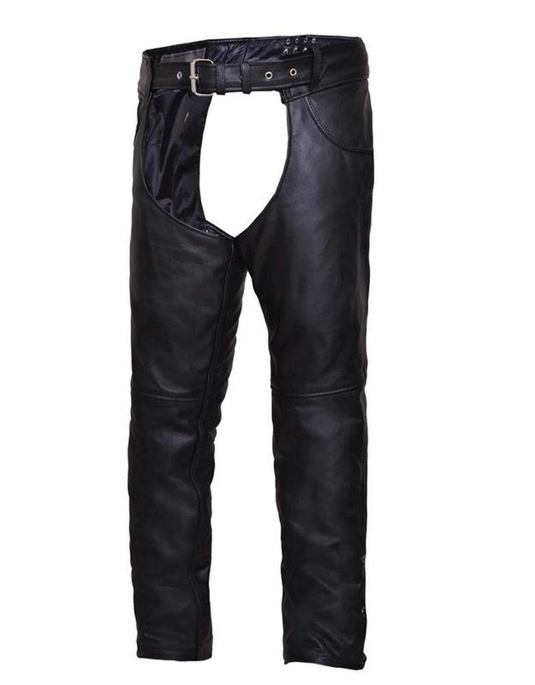 Unisex Premium Leather Jean Pocket Motorcycle Chaps,Black,Size - 5XL