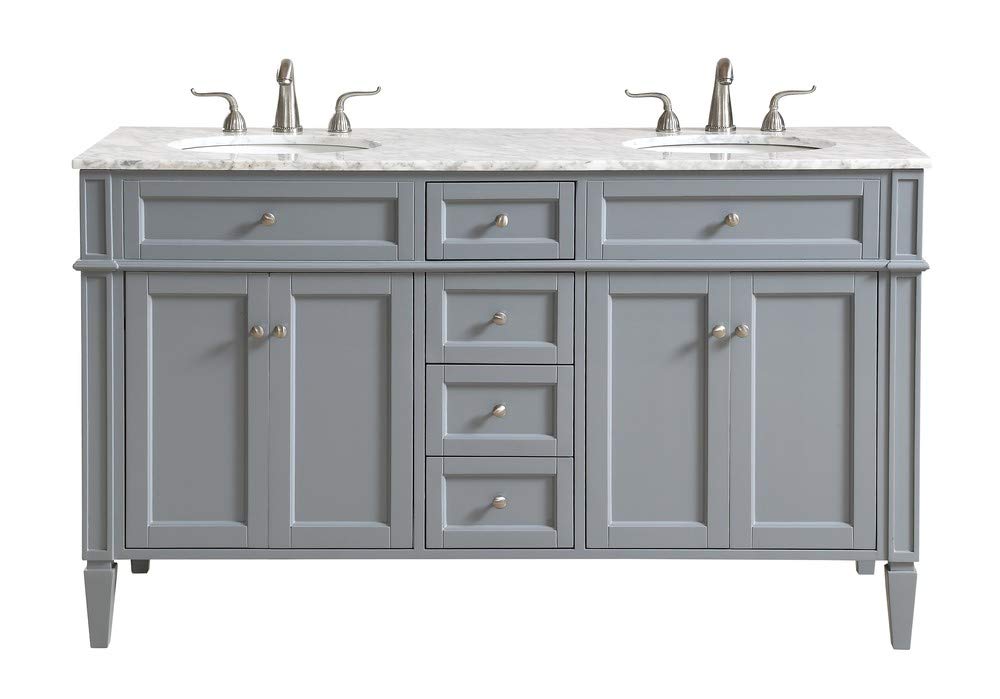 Elegant Decor Williams 60 Double Marble Top Bathroom Vanity In Blue