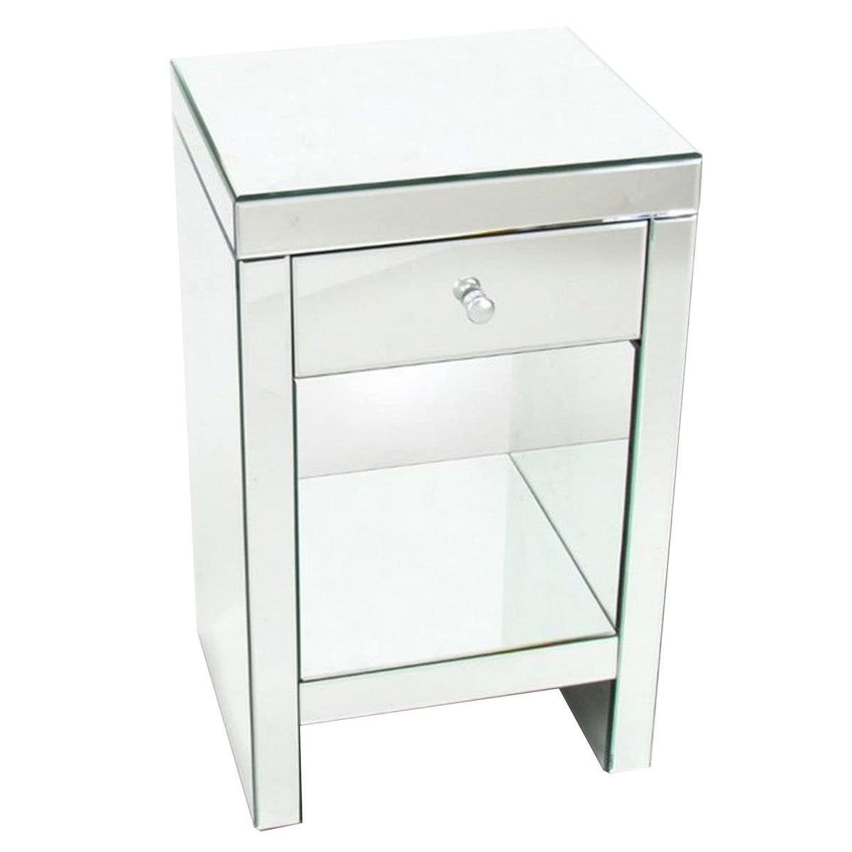Benjara 26 Inch Beveled Mirror Chest With 1 Drawer, Silver