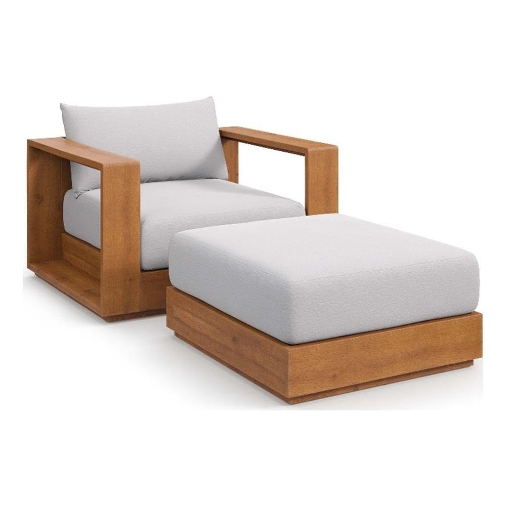 Tahoe Outdoor Patio Acacia Wood 2-Piece Armchair and Ottoman Set