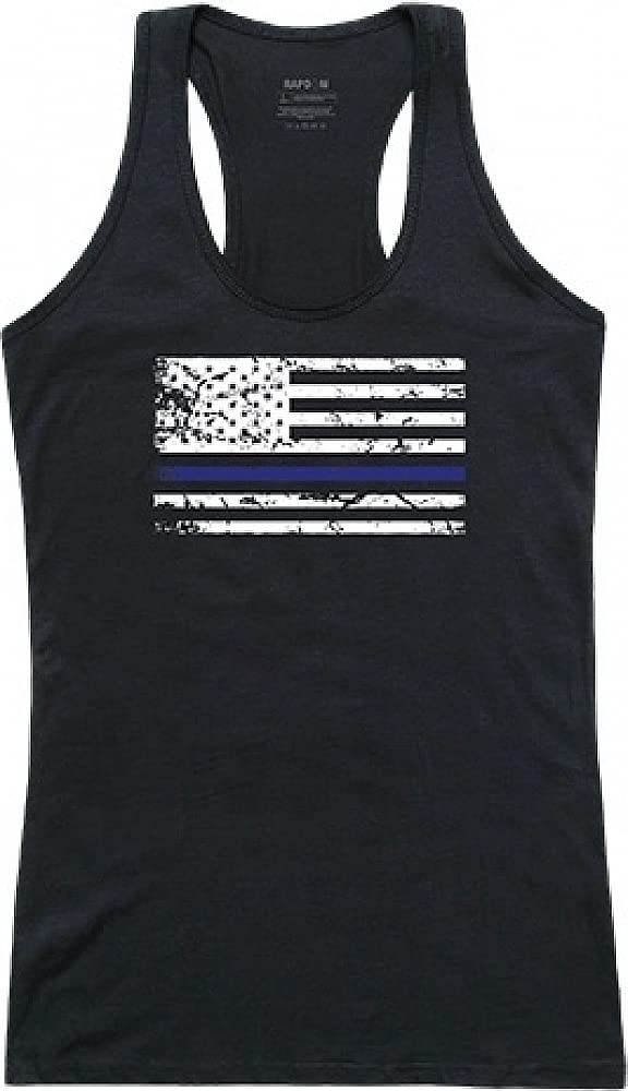 Womens Graphic Tank,ThinBlueLine,Black, S