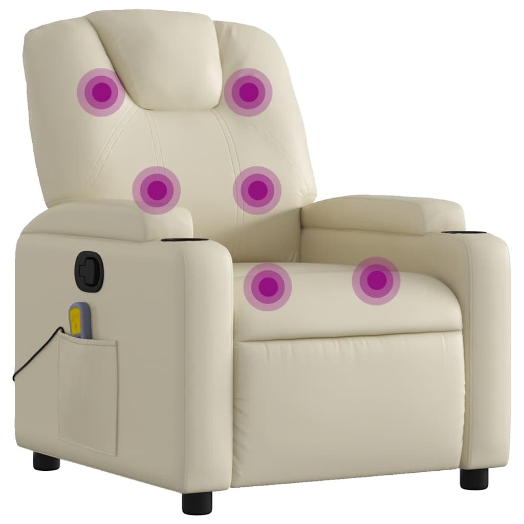 vidaXL Massage Recliner Chair Cream Faux Leather