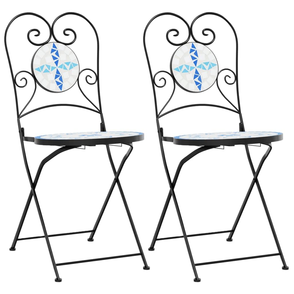 Vidaxl Bistro Chairs - Foldable Ceramic Seating - 2 Pcs Blue & White Mosaic - For Garden/Patio/Indoor - 15' X 17.9' X 35.2'