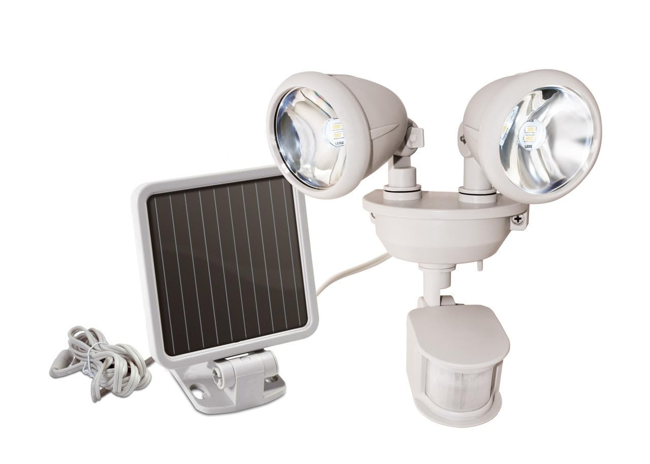 Solar-Powered Dual Head LED Security Light - Off White