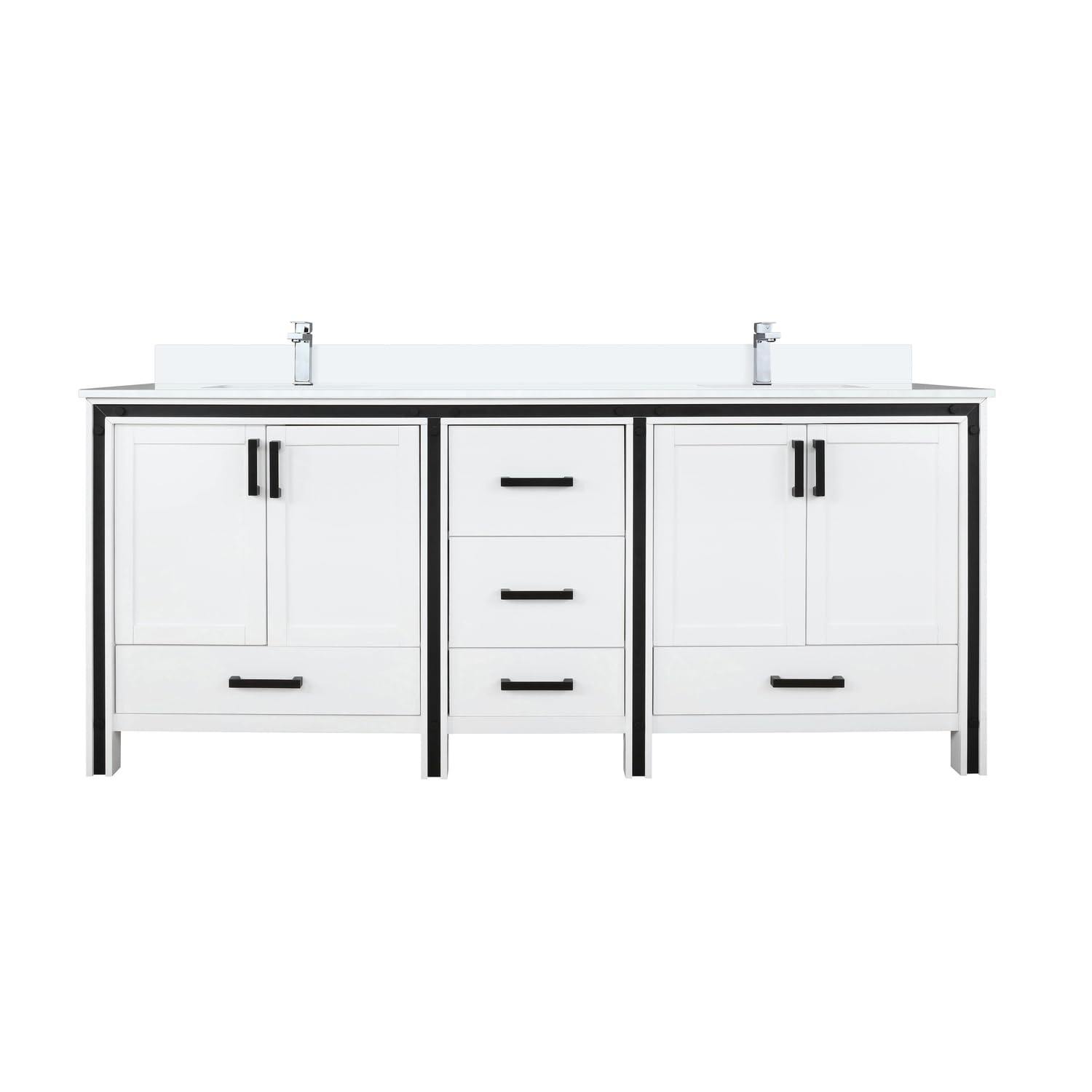 White Double Bath Vanity 72 in. W x 22 in. D, White Quartz Top and Faucet Set