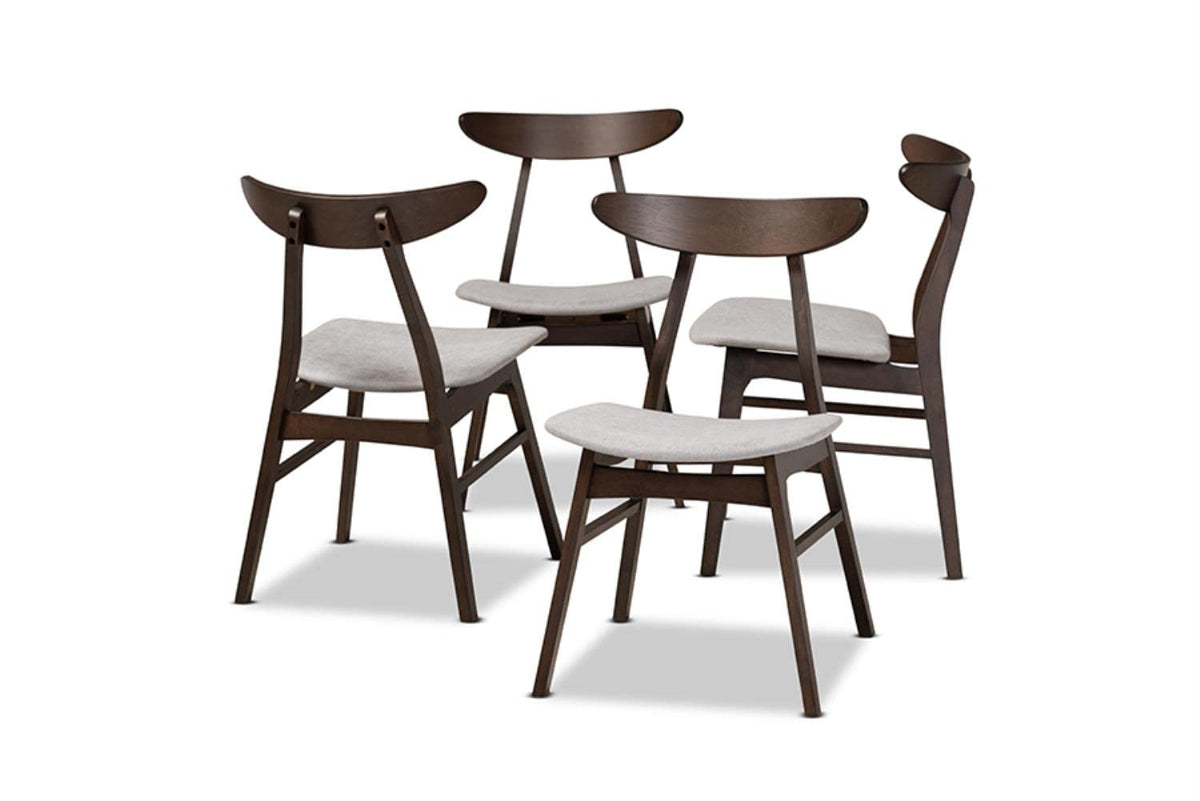 Baxton Studio Britte Mid-Century Modern Light Grey Fabric Upholstered Dark Oak Brown Finished 4-Piece Wood Dining Chair Set Set