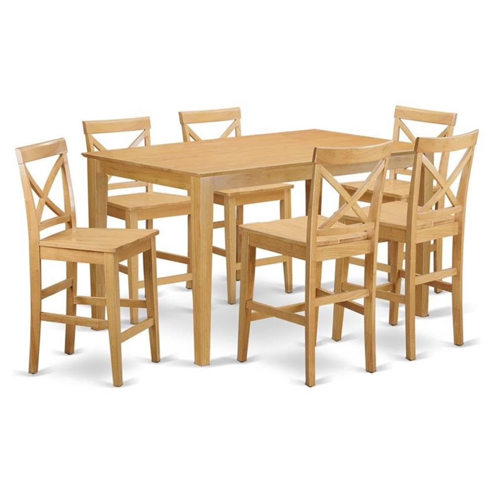 CAPB7H-OAK-W 7 PC counter height Table and chair set - high top Table and 6 dinette Chairs.