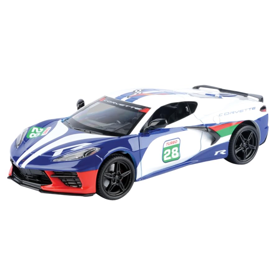 2020 Chevrolet Corvette #28 White with Blue Graphics GT Racing Series 1/24 Diecast Model Car by Motormax