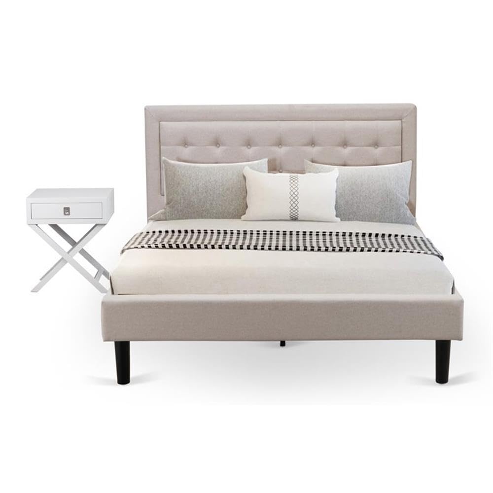 FN08Q-1HAE0 2-Piece Fannin Queen Bed Set Furniture with 1 Queen Wood Bed Frame and a Night Stand - Reliable and Sturdy Manufacturing - Mist Beige Linen Fabric