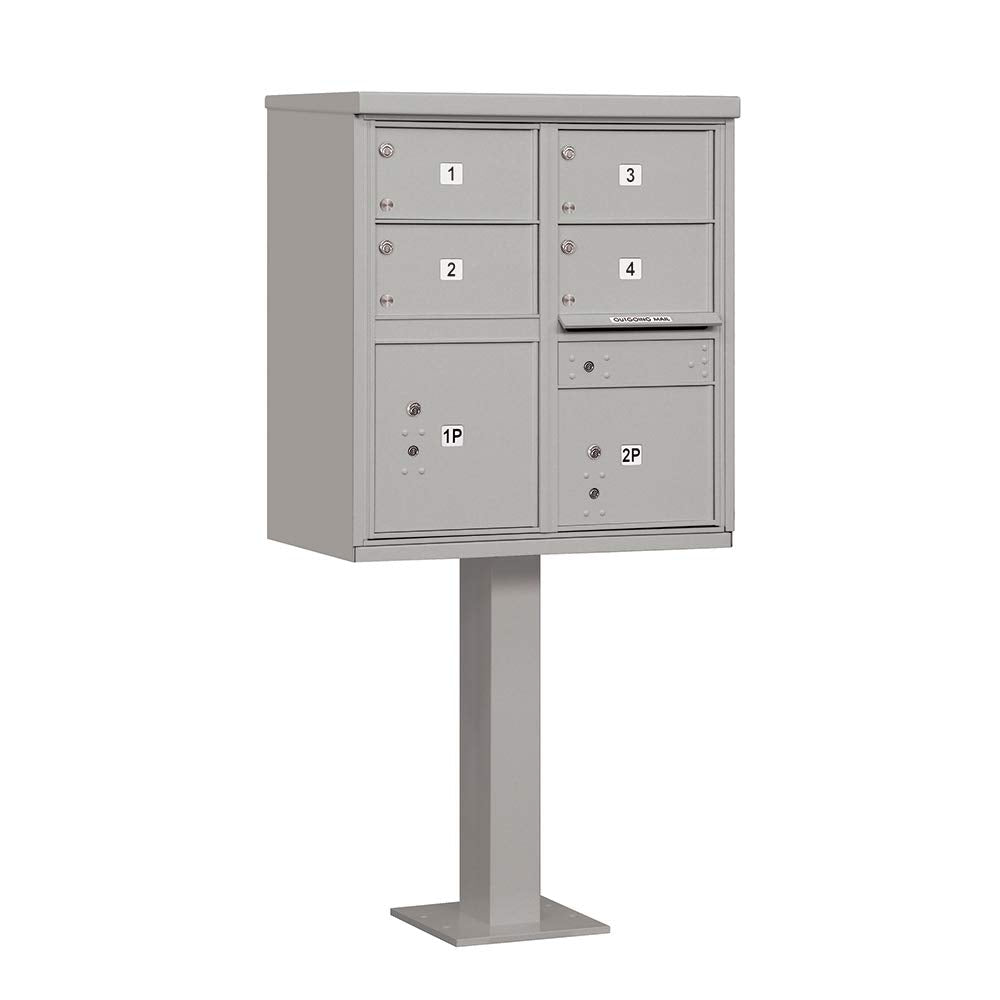 Cluster Box Unit with 4 Doors and 2 Parcel Lockers in Gray with USPS Access  Type V
