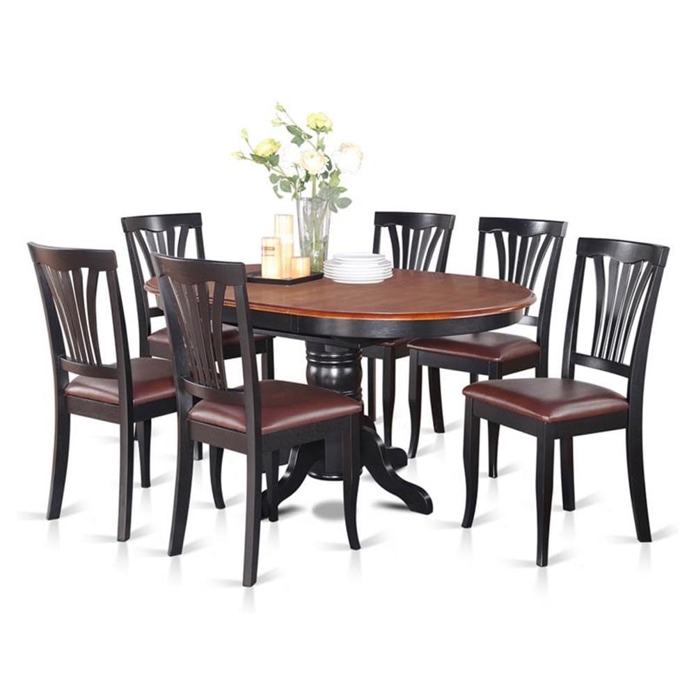 AVON7-BLK-LC 7 Pc Dining room set-Oval Table with Leaf and 6 Dining Chairs