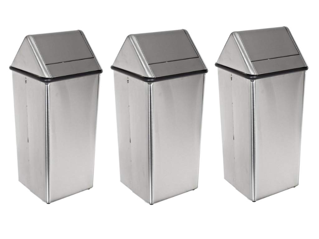 Witt Industries Stainless Steel 13-Gallon Waste Watcher Hamper and Swing Top Receptacle, Silver, Set of 3