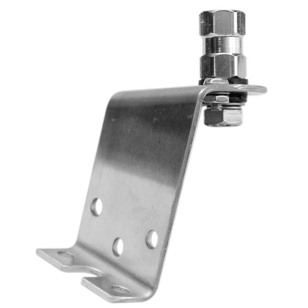 ACCESSORIES UNLIMITED - STAINLESS LEFT SIDE VAN ANTENNA MOUNT WITH 3/8 X 24” LUG STUD. DESIGNED FOR VEHICLES WITH A SLOPED HOOD