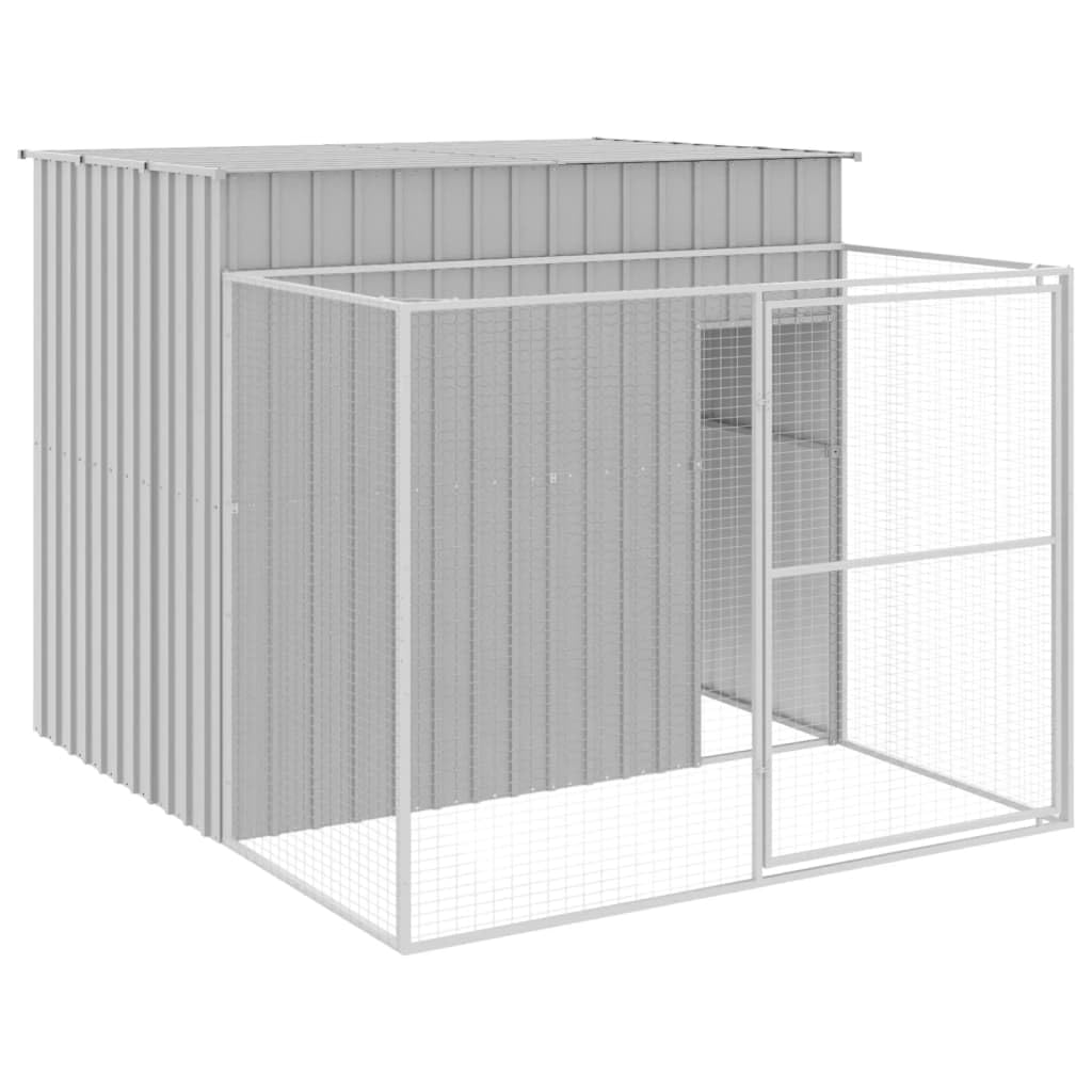 vidaXL Dog House with Run Light Gray 84.3x99.6"x71.3" Galvanized Steel"