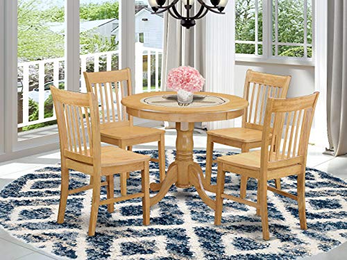 East West Furniture Kitchen Dining Table Set- 2 Amazing Wood Dining Chairs - A Wonderful Wood Kitchen Table- Wooden Seat And Oak