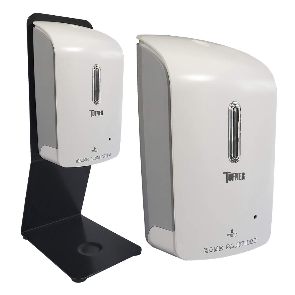 Automatic Touch-Free Universal Hand Sanitizer Dispenser and Counter Top Station Kit, Made in USA.  Color option is White.