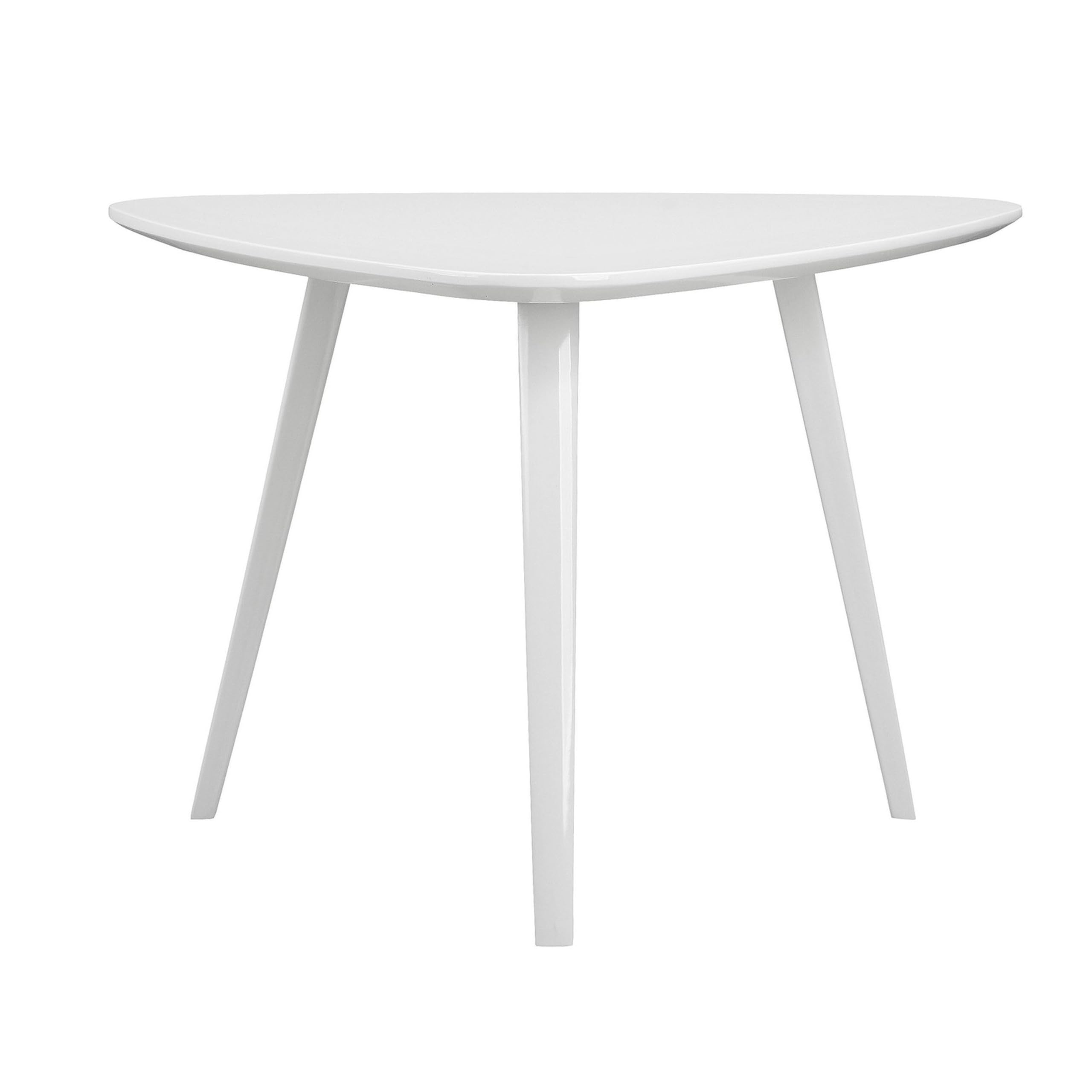 Hle 23 Inch Accent Table, High Gloss Lacquer Triangular Top, Steel, White