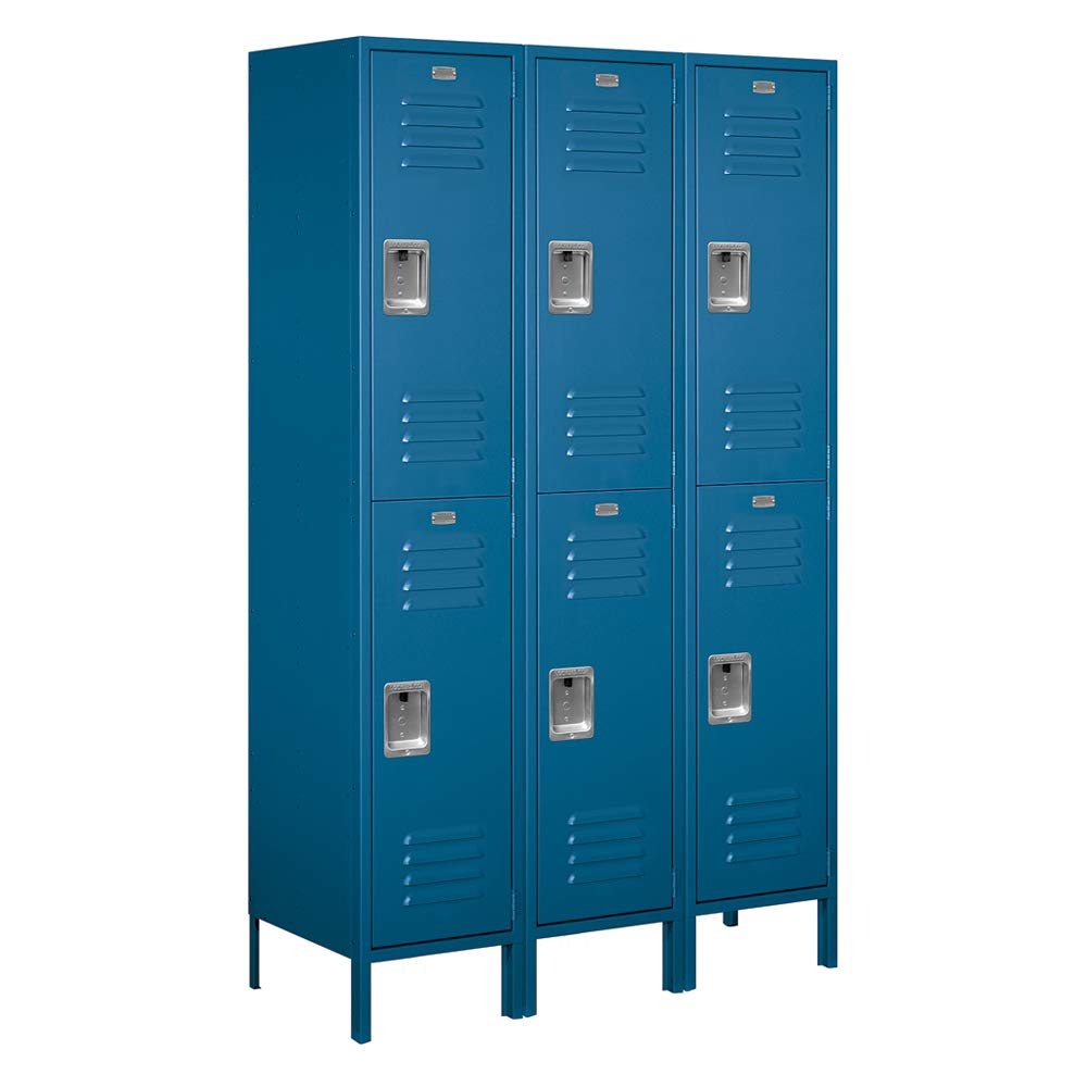 18 Wide Double Tier Standard Metal Locker - 3 Wide - 6 Feet High - 18 Inches Deep - Blue - Unassembled