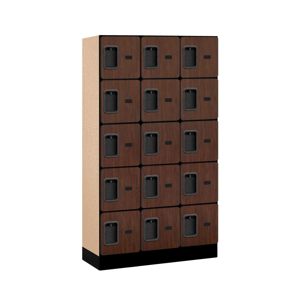 12 Wide Five Tier Box Style Designer Wood Locker - 3 Wide - 5 Feet High - 15 Inches Deep - Mahogany