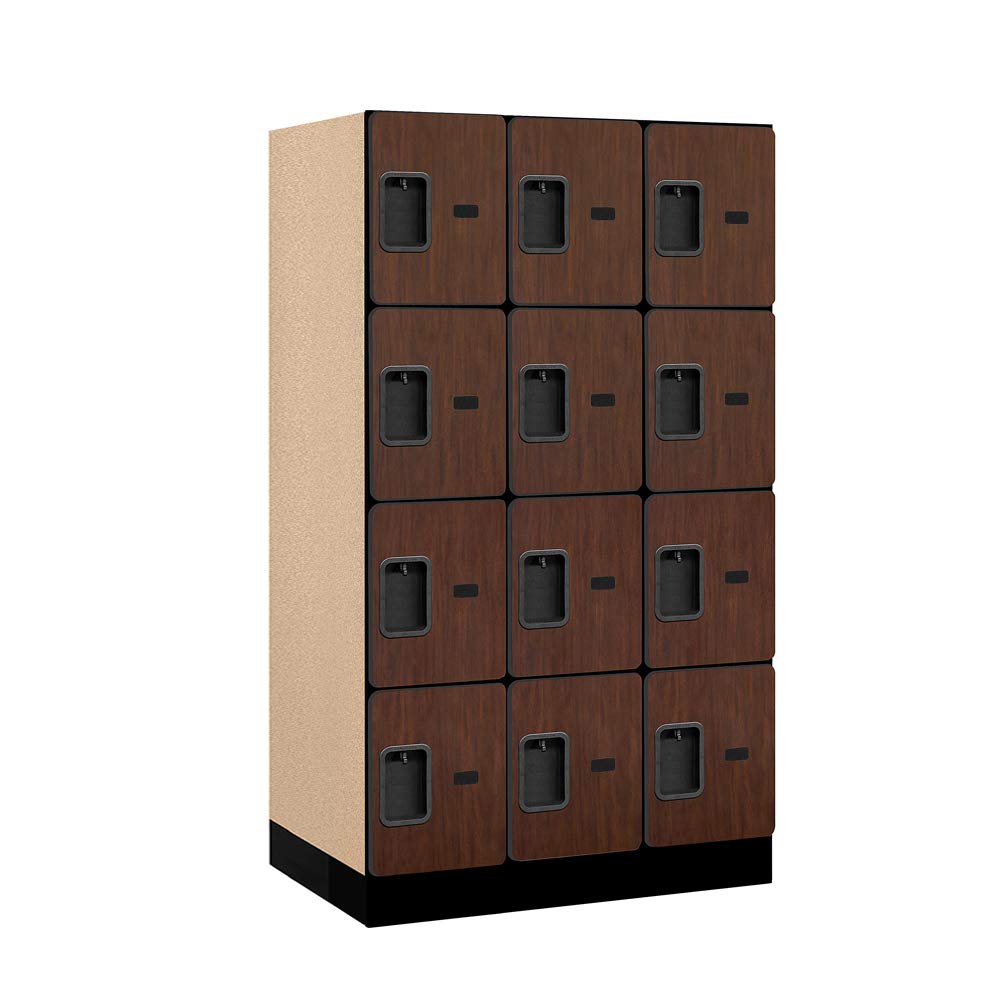 12 Wide Four Tier Designer Wood Locker - 3 Wide - 5 Feet High - 21 Inches Deep - Mahogany