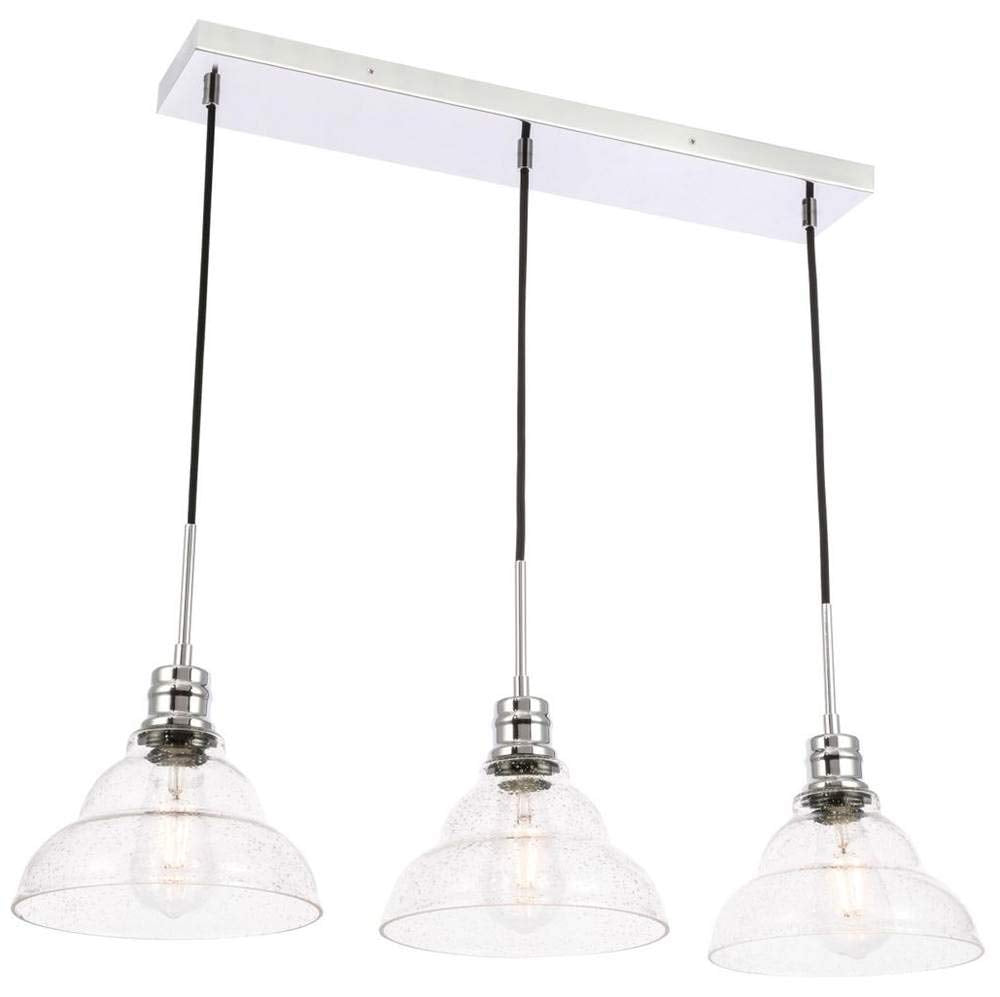 Elegant Lighting Living District Clive 3 Light Chrome And Clear Seeded Glass Pendant