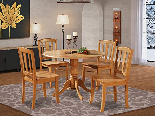 East West Furniture Dublin 5 Piece Kitchen Set For 4 Includes A Round Room Table With Dropleaf And 4 Dining Chairs, 42X42 Inch, 