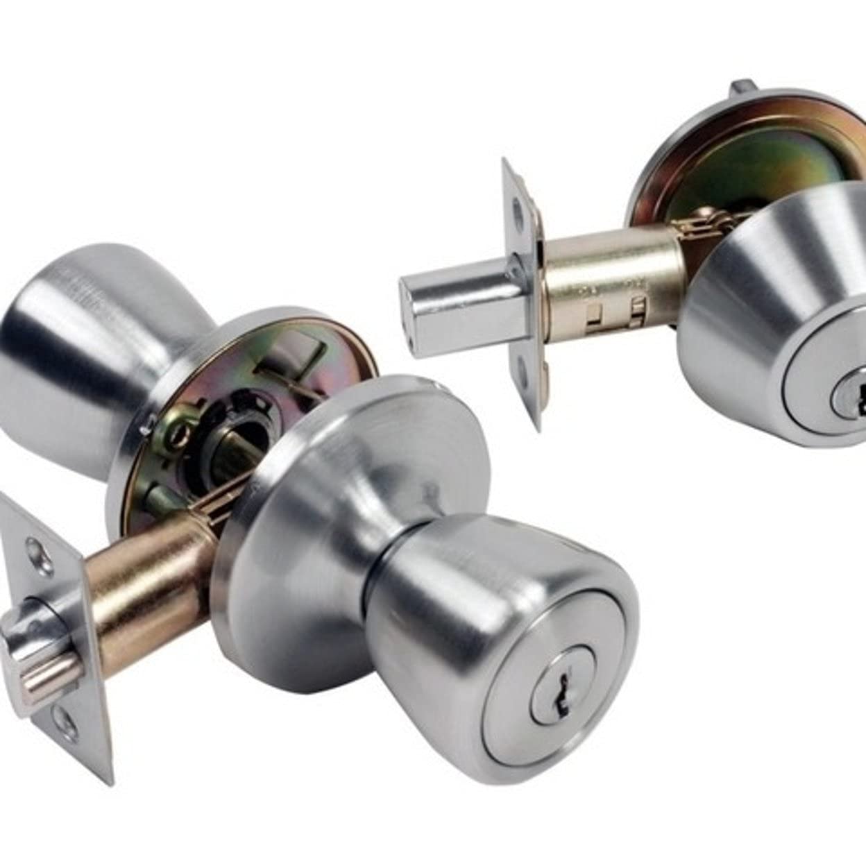Homeplus Knob Door Lock Entry 2-3/4-2-3/4 Tulip Satin Chrome