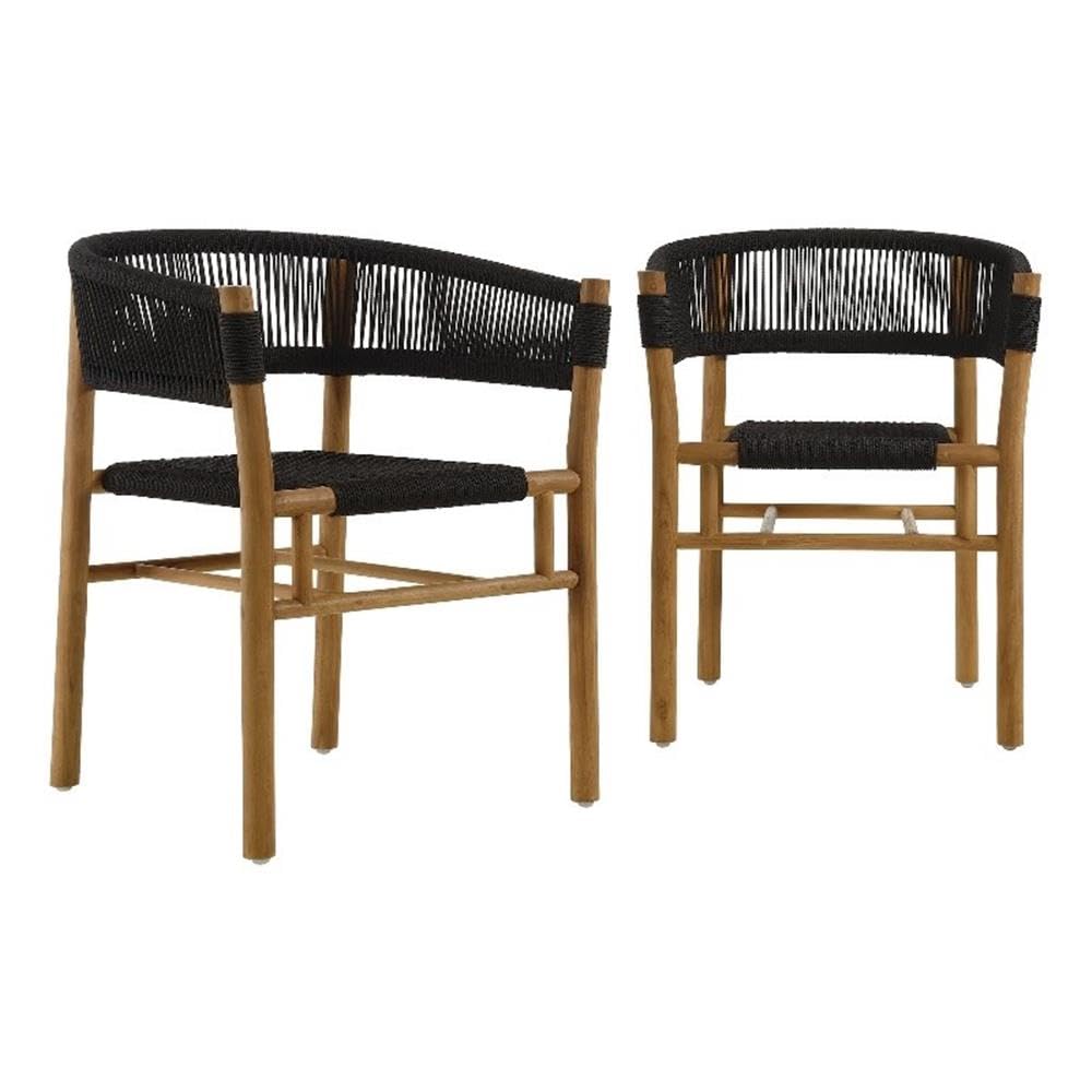 Vienna Outdoor Patio Teak and Rope Curved-Back Dining Armchairs Set of 2 by Modway
